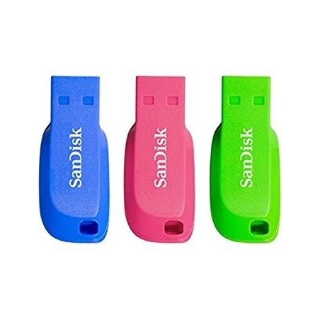 Pendrive sandisk pack 3 cruzer blade16gb usb2.0  diseño verde/rosa/violeta