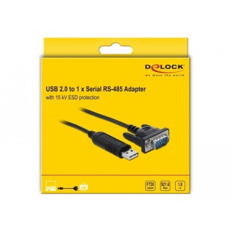 Delock adaptador de usb 2.0 a serial rs-485 con protección esd de 15 kv y una compacta carcasa de conector serial