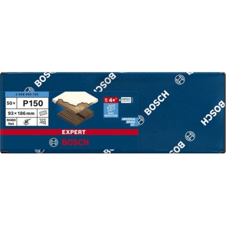 Bosch professional hoja de lija expert m480 estructura de malla 93 x 186 mm, k150 50 piezas, para lijadoras orbitales 2608900755
