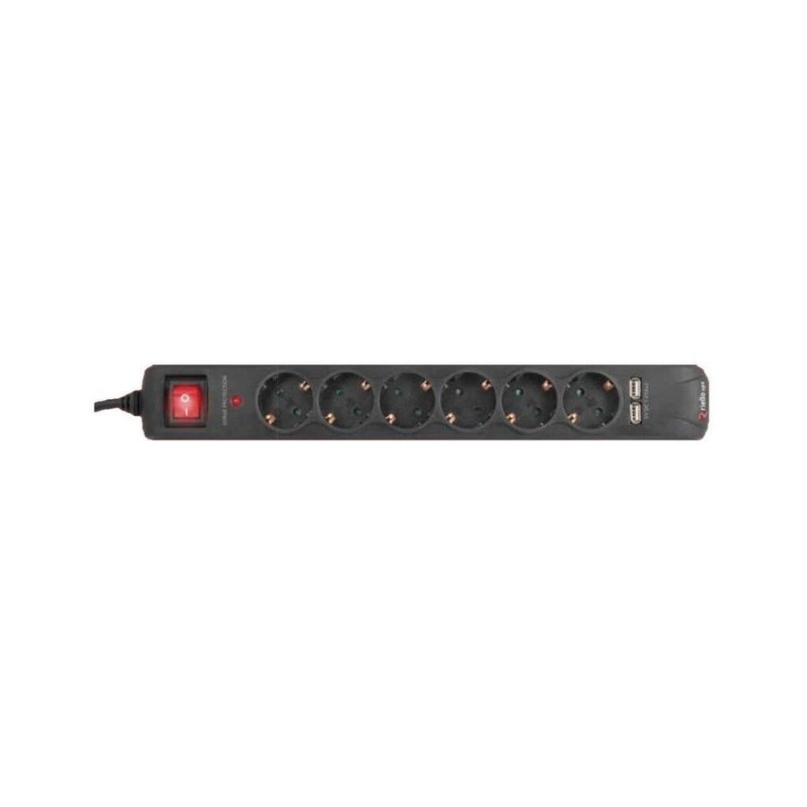 Riello regleta thunder 6002 usb 6 tomas schuko maxima potencia 250v/16a maximo voltaje 6000v boton o