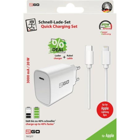Cargador 2go netz-ladeset power delivery blanco lightning 1x usb type c