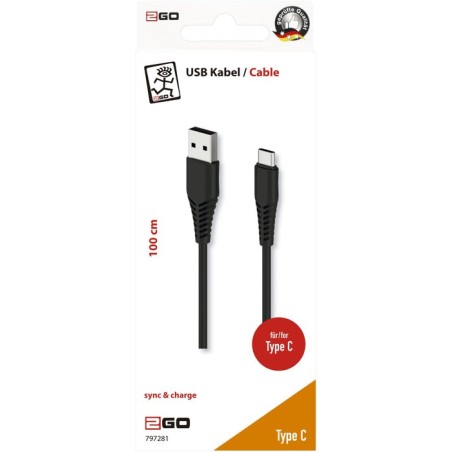 Cable de carga usb 2go - negro - 1m para usb tipo-c