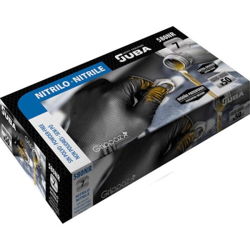 Caja 50 guantes desechables nitrilo negro sin polvo talla 8 juba