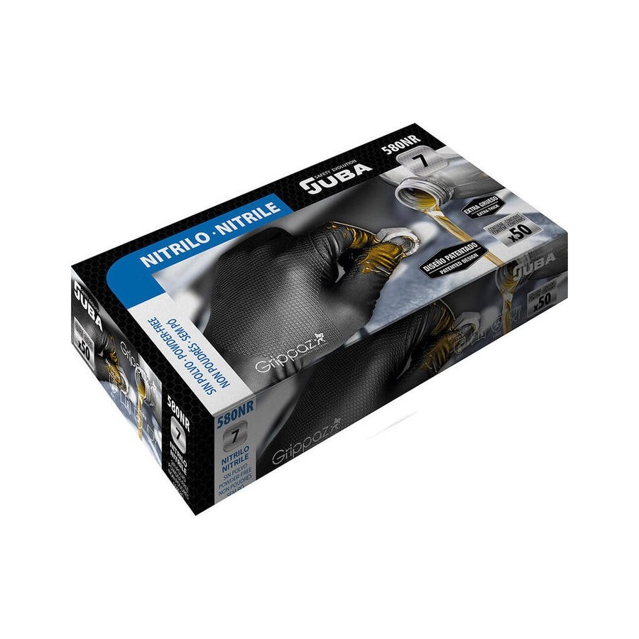 Caja 50 guantes desechables nitrilo negro sin polvo talla 8 juba