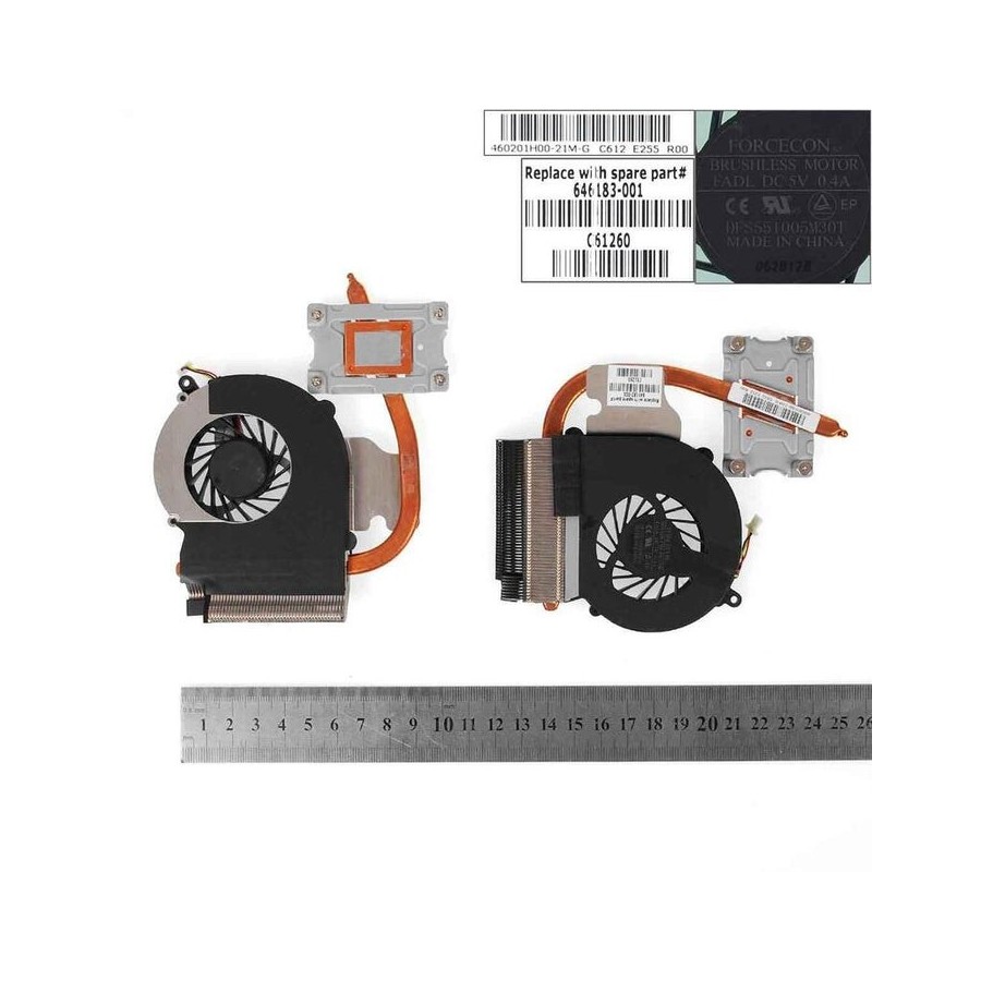 Ventilador con disipador para portátil hp compaq presario cq43 dfs551005m30t 646181-001 (4200431)