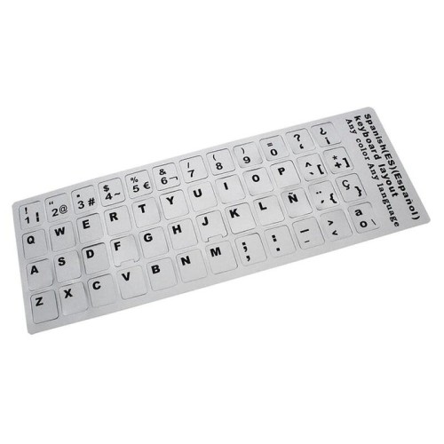 Pegatina para convertir teclado en español / castellano plata con letras en negro