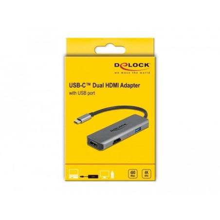 Delock adaptador usb type-c dual hdmi con 4k 60 hz y puerto usb