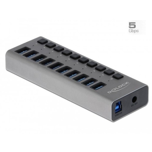 Delock externer superspeed usb hub con 10 puertos + interruptor