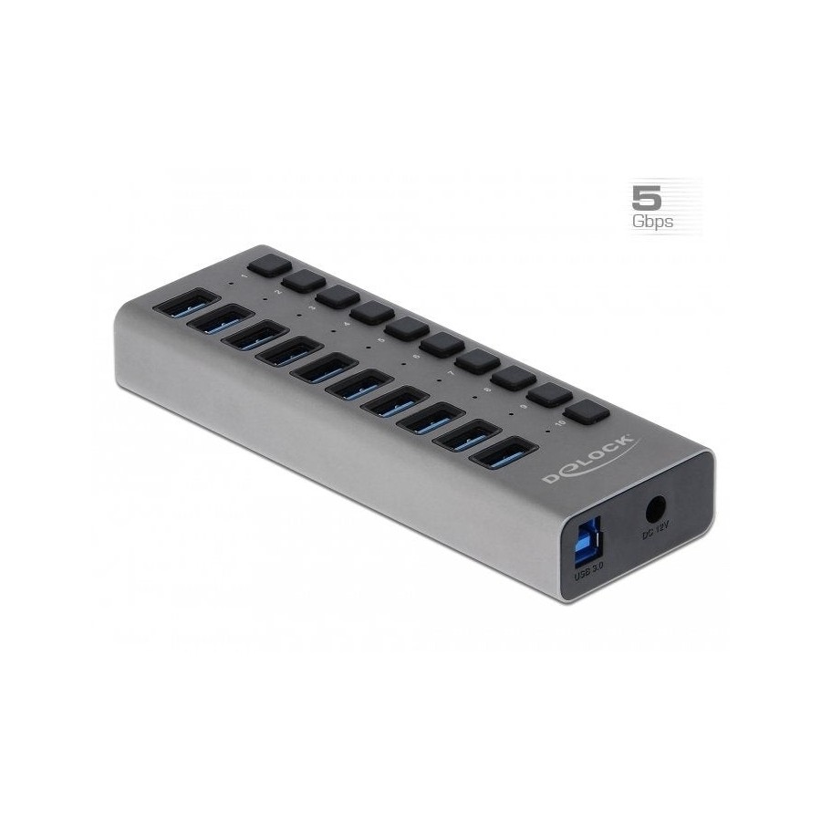 Delock externer superspeed usb hub con 10 puertos + interruptor