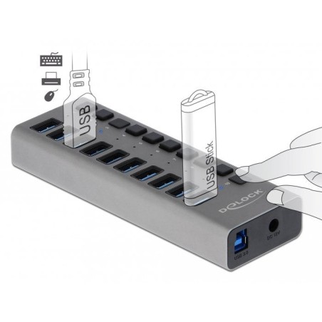 Delock externer superspeed usb hub con 10 puertos + interruptor