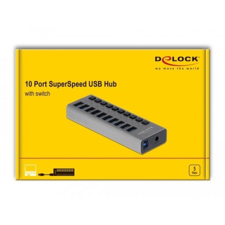 Delock externer superspeed usb hub con 10 puertos + interruptor
