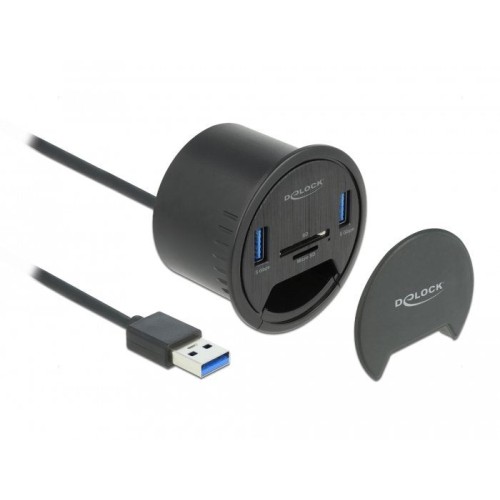 Delock 64152 hub mesa 2 puertos tisch-hub 2 x superspeed usb 3.0 tipo a y lector de tarjetas para sd y micro