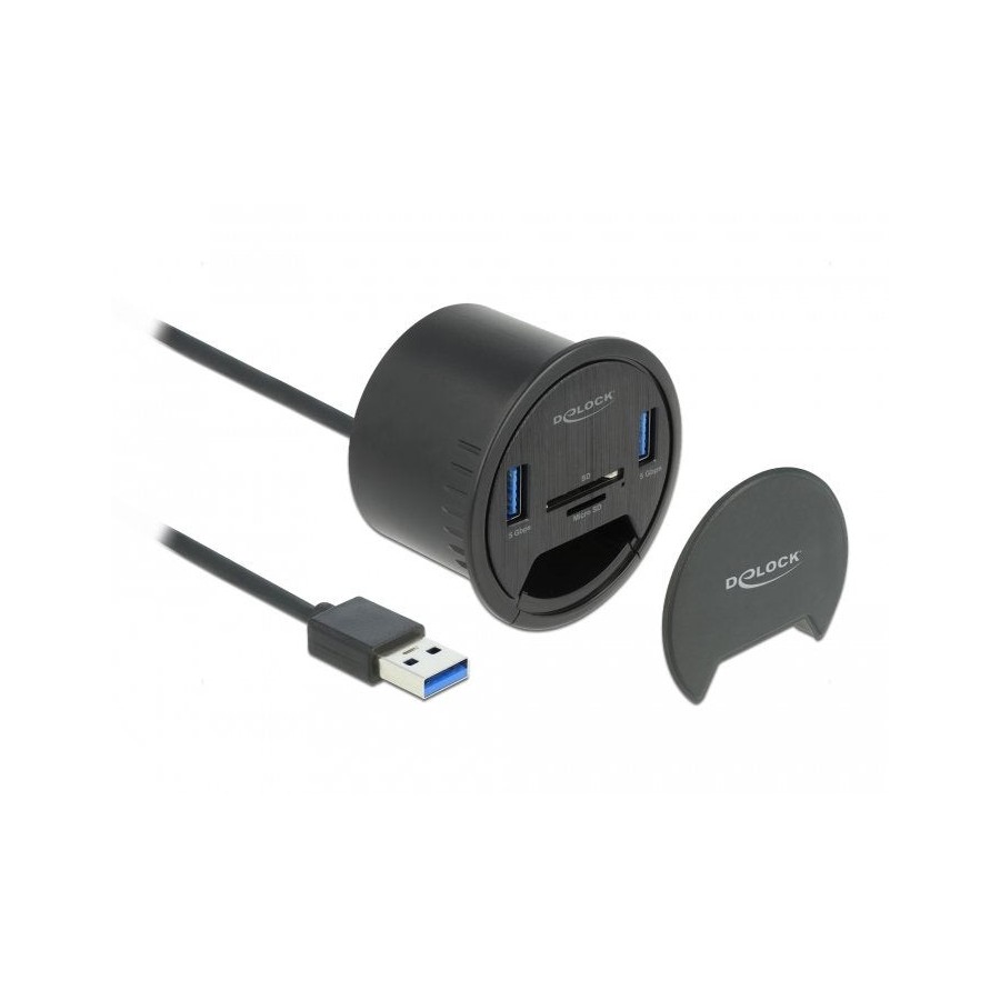 Delock 64152 hub mesa 2 puertos tisch-hub 2 x superspeed usb 3.0 tipo a y lector de tarjetas para sd y micro
