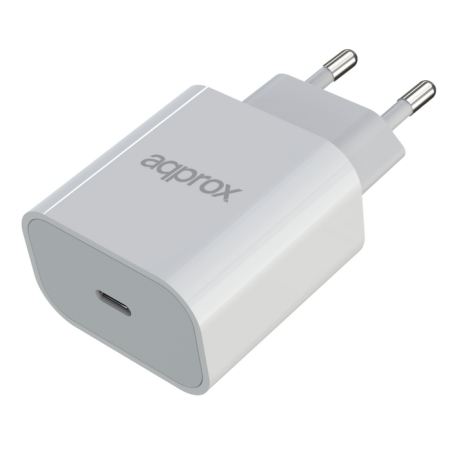 Cargador usb de viaje/pared dual 3.0a type-c blanco approx usb tipo c/ hasta 20w