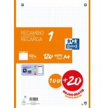 Oxford recambio 100h + 20h gratis 4 taladros a4 90gr 5x5 1 banda naranja