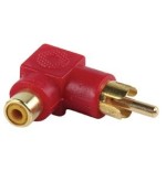Stereo audio adapter angled 90° rca male - rca female rojo