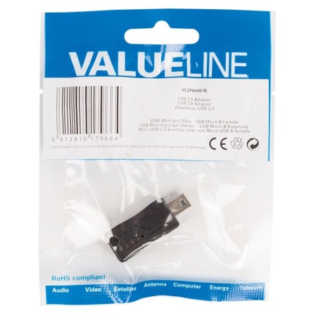 Adaptador usb 2.0 de micro usb b hembra a mini usb de 5 pines macho