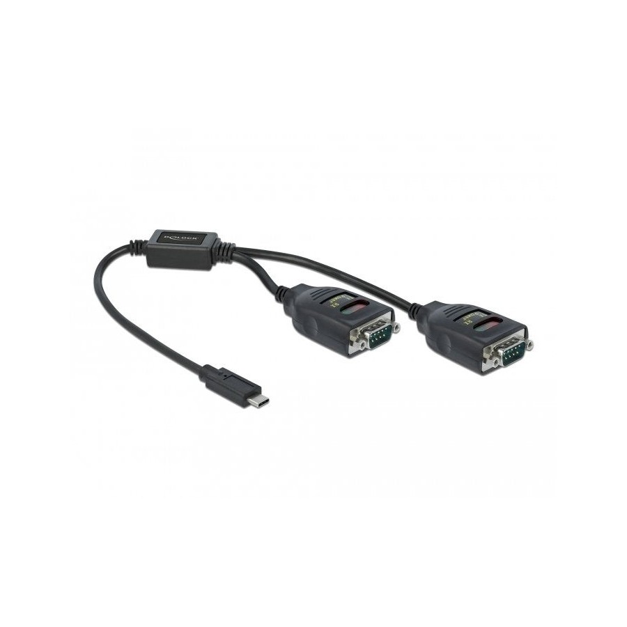 Delock adaptador usb tipo-c a 2 x serie rs-232 db9 con 15 kv esd schutz