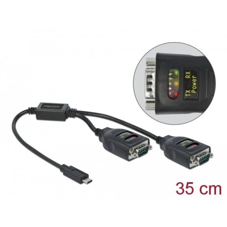 Delock adaptador usb tipo-c a 2 x serie rs-232 db9 con 15 kv esd schutz