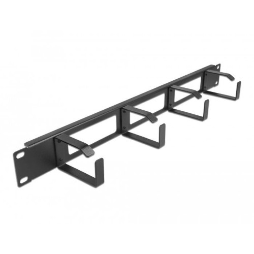 Delock panel de gestión de cables de 19" con abertura y 4 ganchos 1u negro