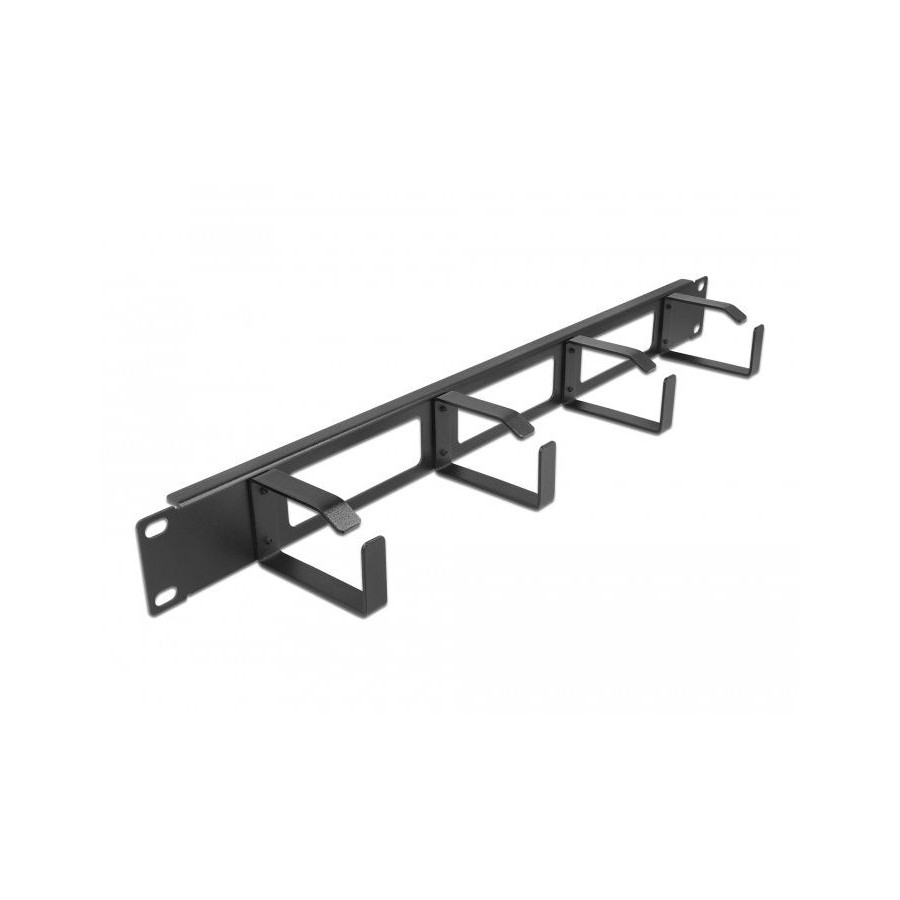 Delock panel de gestión de cables de 19" con abertura y 4 ganchos 1u negro