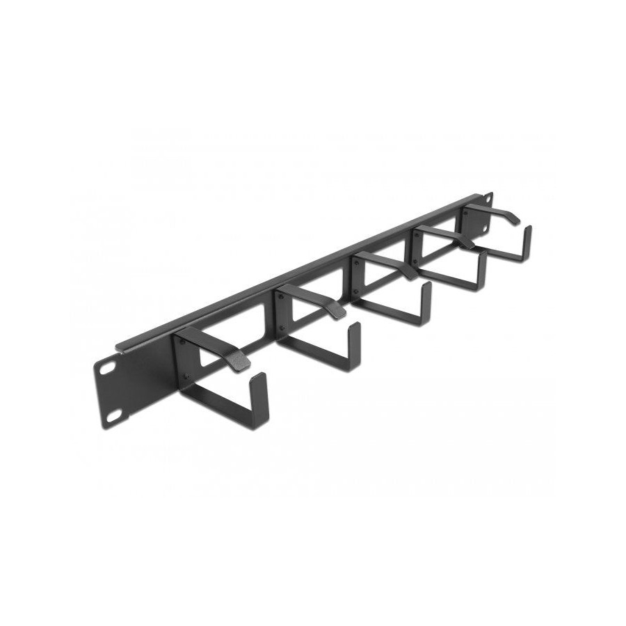 Delock panel de gestión de cables de 19" con abertura y 5 ganchos 1u negro