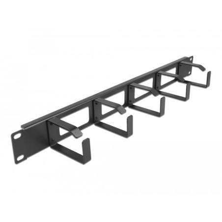 Delock panel de gestión de cables de 19" con abertura y 5 ganchos 1u negro