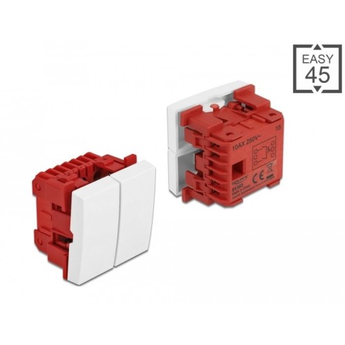 Delock interruptor easy 45 de 2 ganchos, 1 polo y 1 vía 45 x 45 mm, blanco