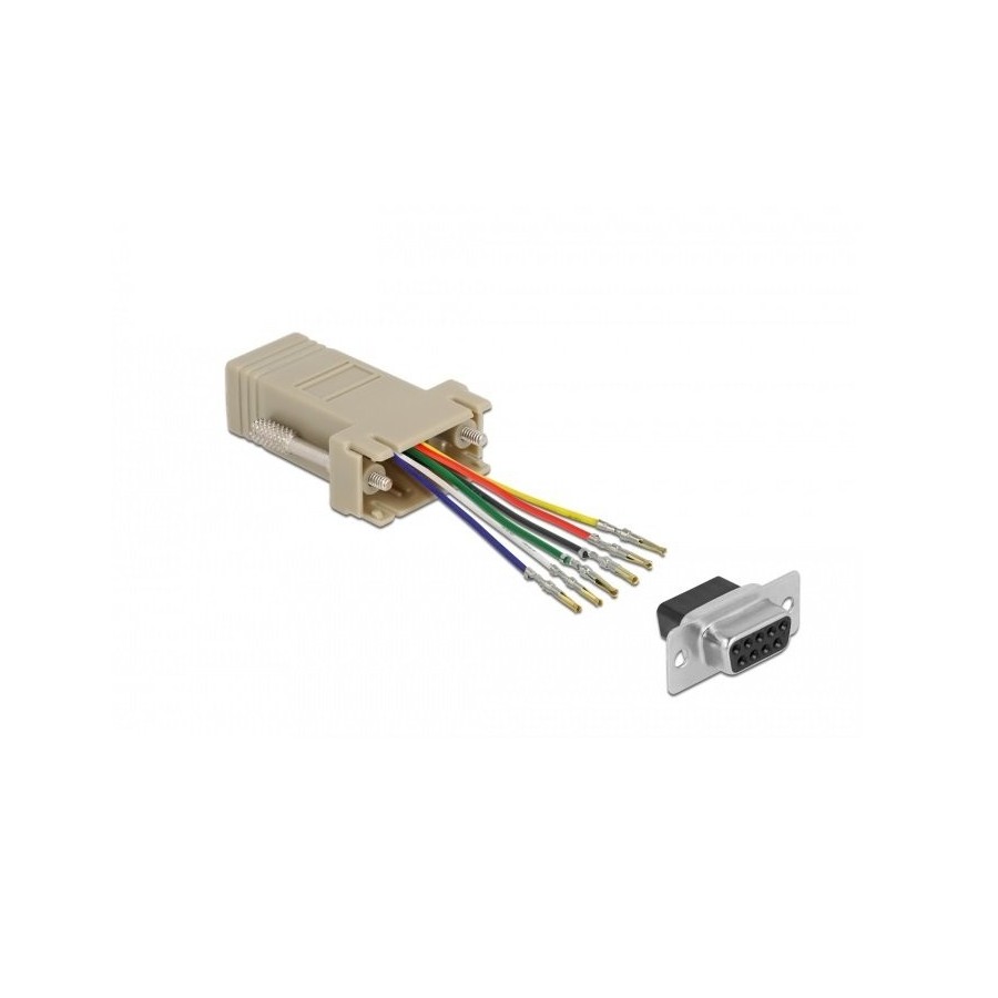 Delock adaptador d-sub hembra de 9 pines a rj12 6p/6c hembra, kit de montaje