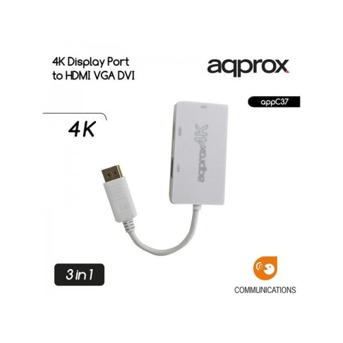 Approx adaptador displayport a vga / dvi / hdmi  4k  blanco