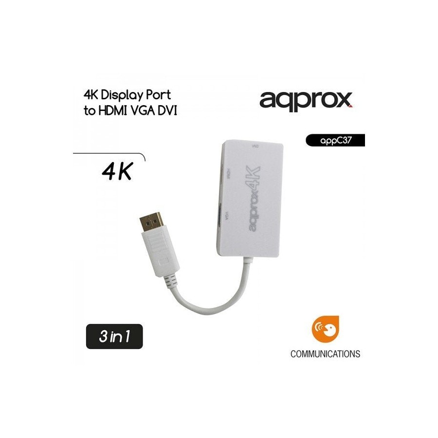 Approx adaptador displayport a vga / dvi / hdmi  4k  blanco