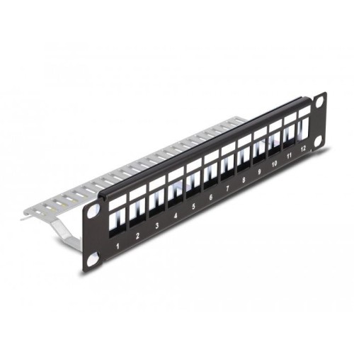 Delock panel de conexión keystone de 10" de 12 puertos con alivio de tensión 1u negro