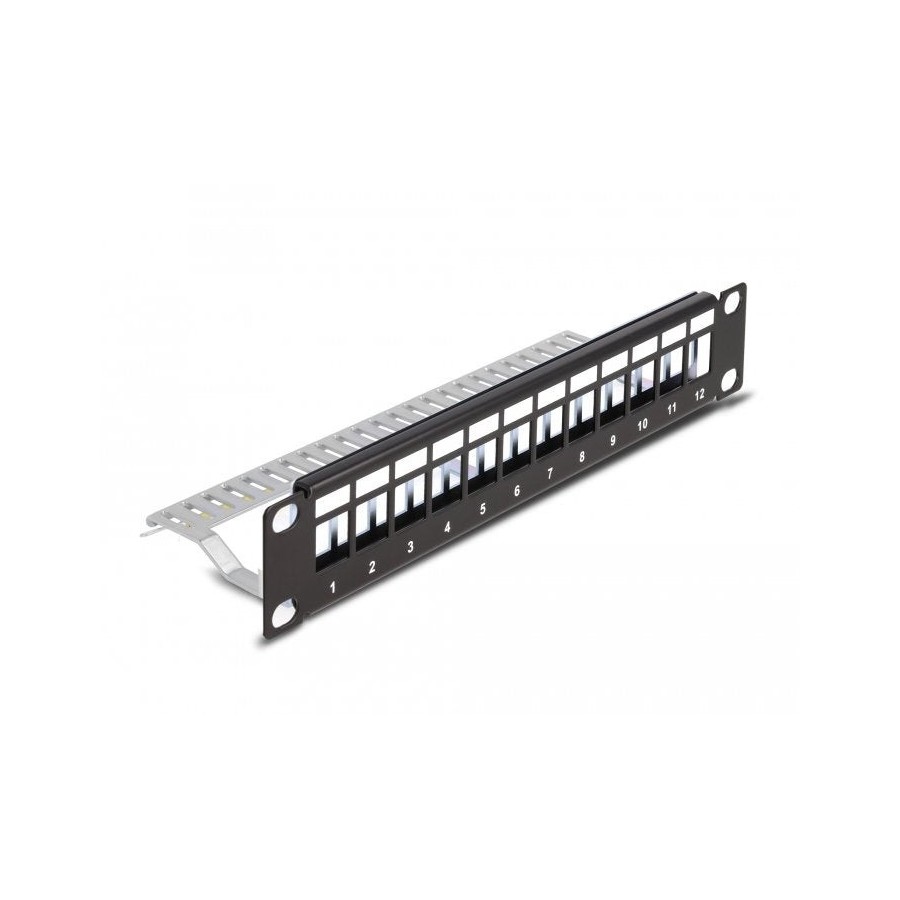 Delock panel de conexión keystone de 10" de 12 puertos con alivio de tensión 1u negro