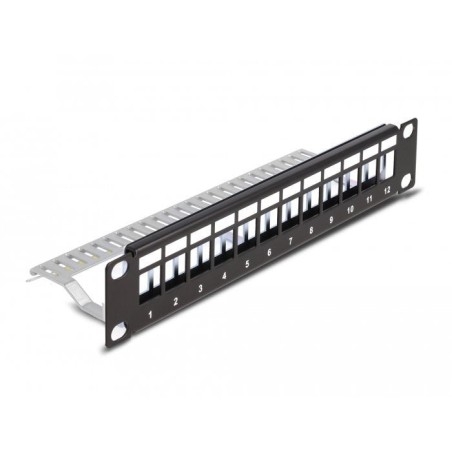Delock panel de conexión keystone de 10" de 12 puertos con alivio de tensión 1u negro