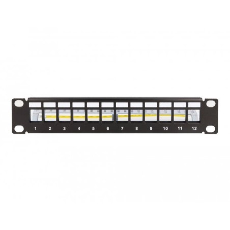Delock panel de conexión keystone de 10" de 12 puertos con alivio de tensión 1u negro
