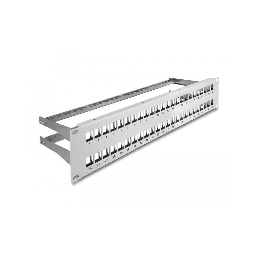 Delock patch panel keystone de 19" de 48 puertos con alivio de tensión 2u gris