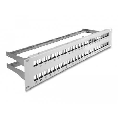 Delock patch panel keystone de 19" de 48 puertos con alivio de tensión 2u gris