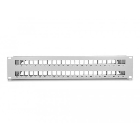 Delock patch panel keystone de 19" de 48 puertos con alivio de tensión 2u gris