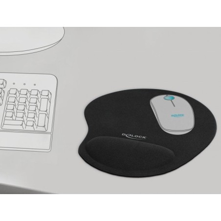 Delock alfombrilla para raton ergonómica con reposa muñecas de gel negro 230 x 202 x 24 mm