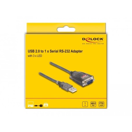 Delock adaptador usb 2.0 tipo-a a 1 x serial rs-232 d-sub 9 pin macho con tuercas con 3 x led 1 m
