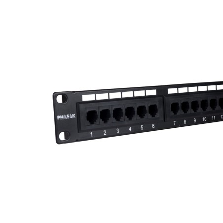 Phasak panel de transferencia utp 19" cat. 6a dual 24 puertos 1u negro
