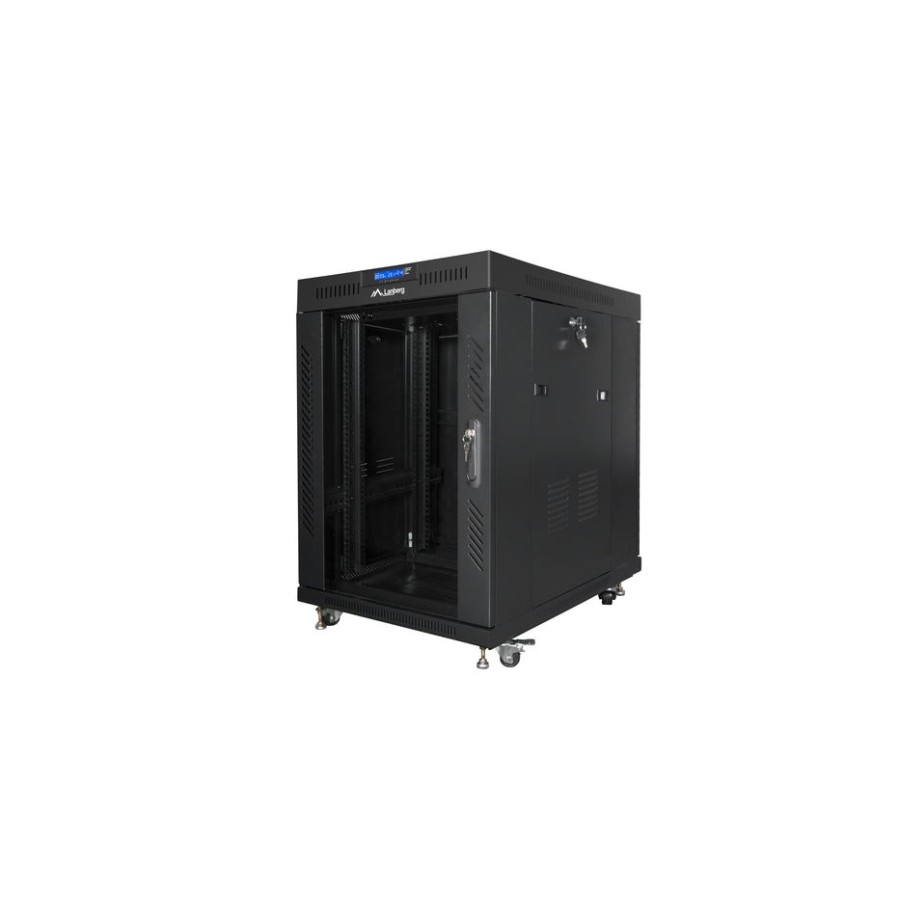 Armario rack 19" autónomo 15u/800x1000 lcd con puerta cristal negro lanberg (flat pack)