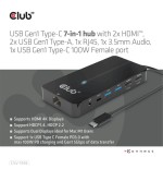 Club3d usb-7-in1-hub usb-c  2xhdmi/2xusb/rj45/usb-c 100w retail
