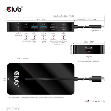 Club3d usb-7-in1-hub usb-c  2xhdmi/2xusb/rj45/usb-c 100w retail
