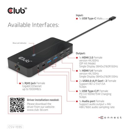 Club3d usb-7-in1-hub usb-c  2xhdmi/2xusb/rj45/usb-c 100w retail