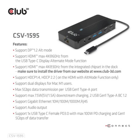 Club3d usb-7-in1-hub usb-c  2xhdmi/2xusb/rj45/usb-c 100w retail