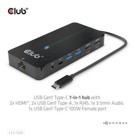 Club3d usb-7-in1-hub usb-c  2xhdmi/2xusb/rj45/usb-c 100w retail