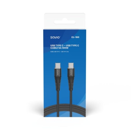 Cable savio usb tipo c - usb tipo c 5a 2m cl-160