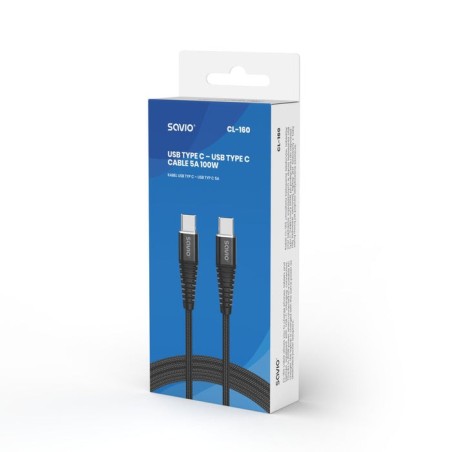 Cable savio usb tipo c - usb tipo c 5a 2m cl-160
