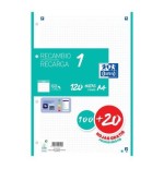 Oxford recambio classic 1 color 100h + 20h gratis a4 90gr 5x5mm 4/taladros banda verde menta